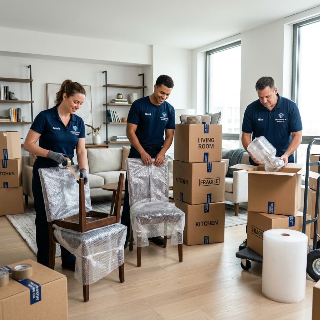 Movers packing boxes